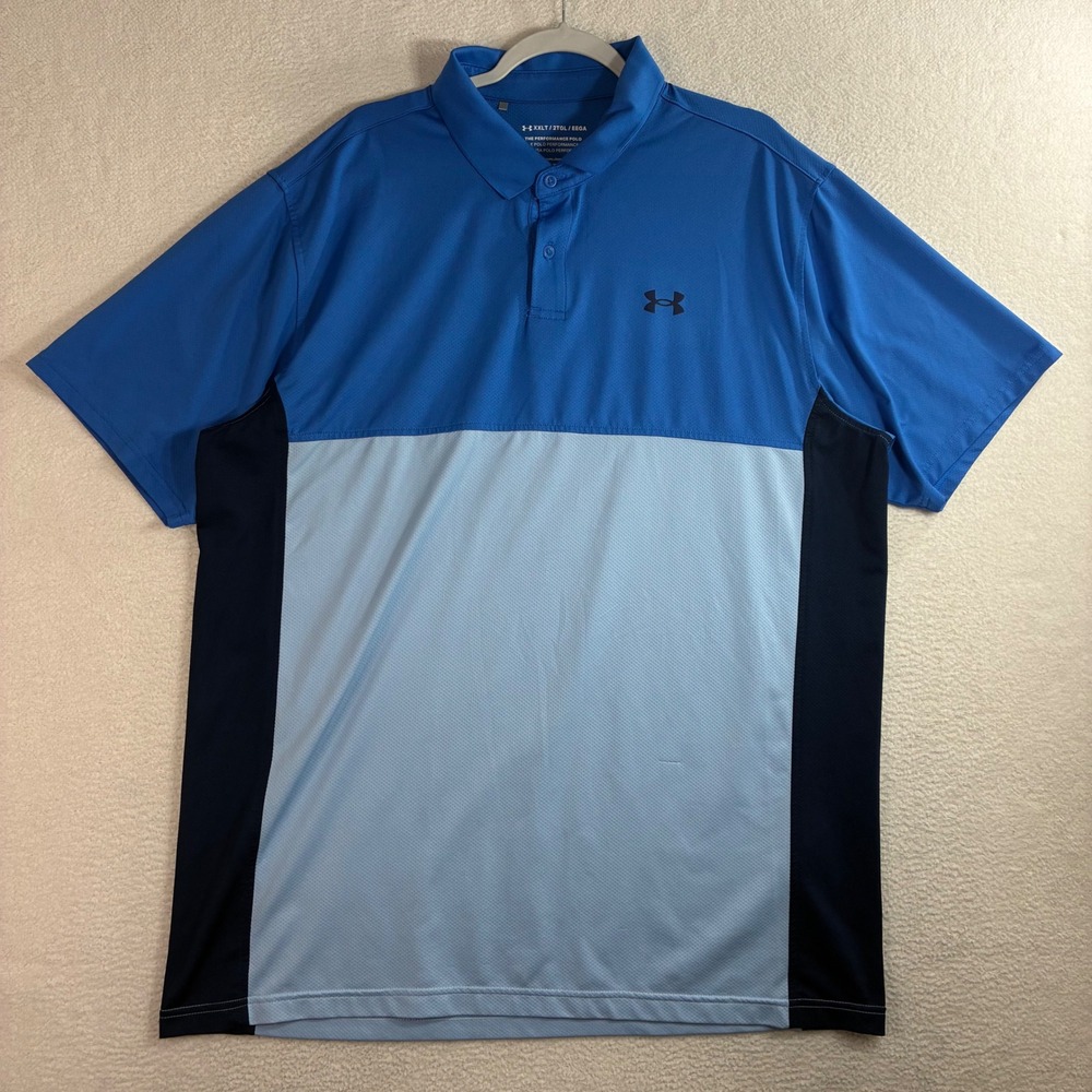 Under Armour Performance Polo Golf Polo Shirt Mens 2XLT Blue Colorblock Stretch